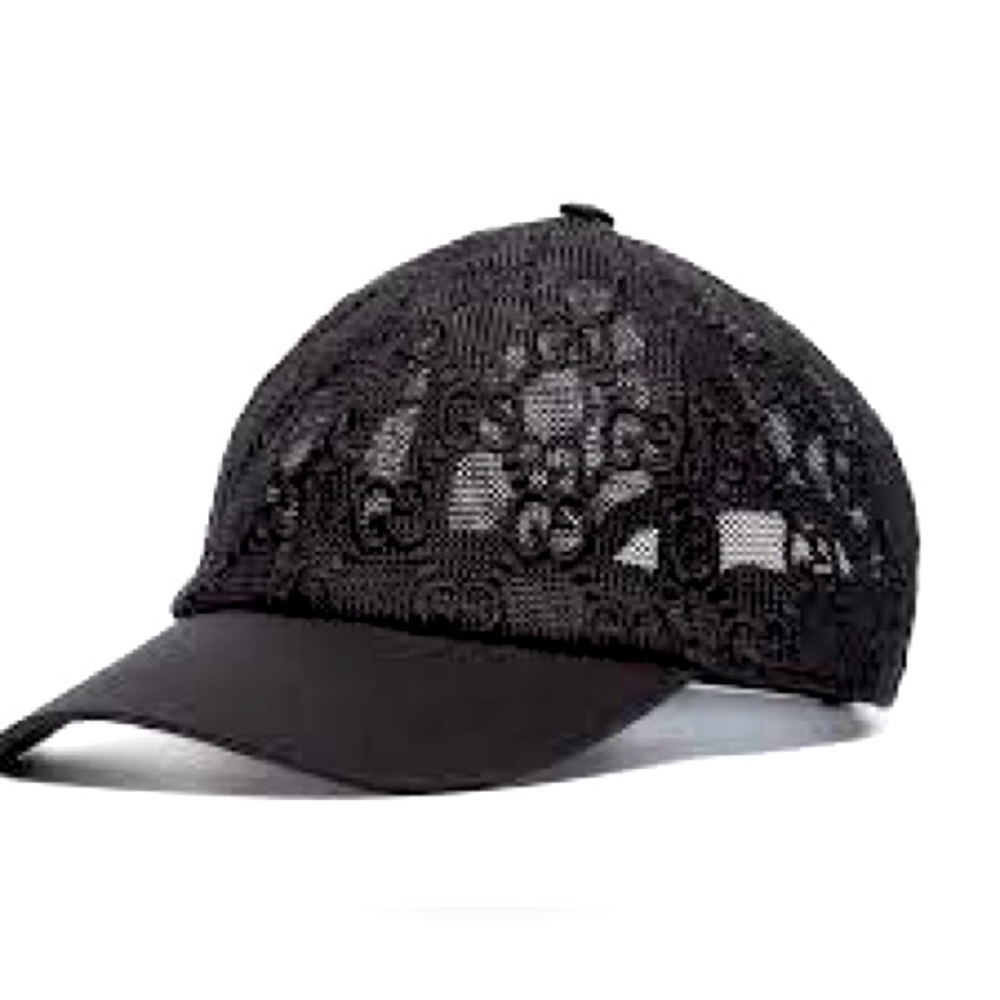 GUCCI GG Embroidered Cotton Lace Black Hat